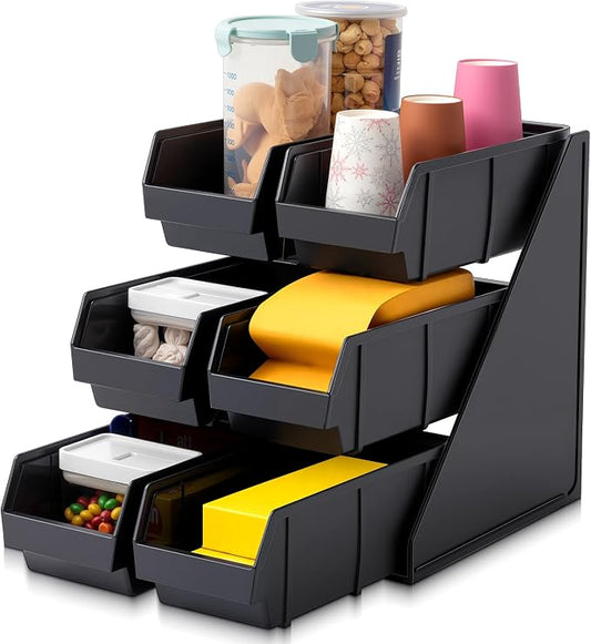 Novabright 6 Compartment Serve Condiment Bin Self Serve Condiment Packet Organizer Stand Countertop Plastic Containers Storage Display Rack for Coffee Shops Restaurants Bars(6 Bin) by Unknown