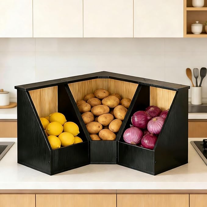 Jolitac Large Bamboo Pantry Storage Bins, Potato Onion Storage Bin | Pantry Organizers and Storage, Produce Vegetable Organizer, Set of 3 by Jolitac
