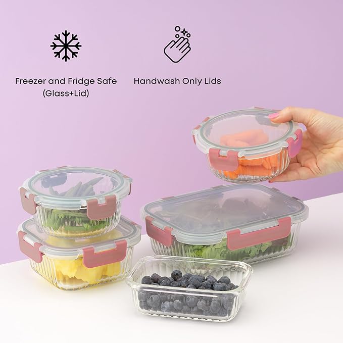 JoyJolt 24pc Borosilicate Glass Storage Containers with Lids | 12 Airtight/Freezer Safe Food Storage Containers for Pantry and Kitchen | Meal Prep Container for Lunch | Glass Tupperware Set - Image 6