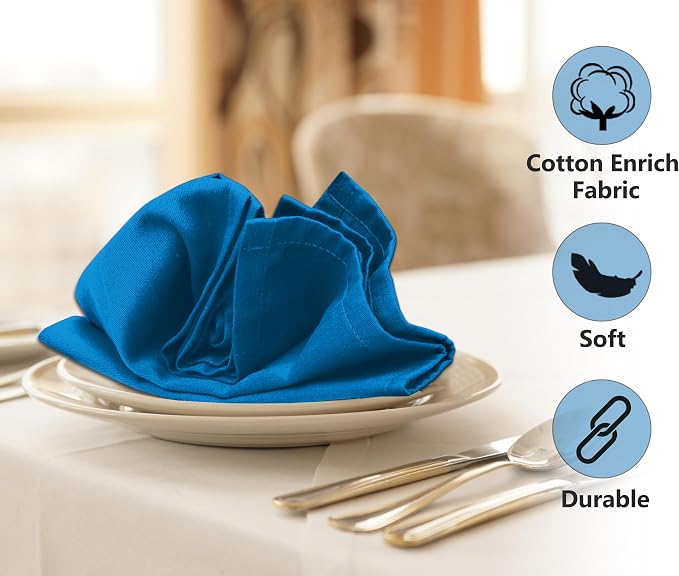 Ruvanti Cloth Napkins Set of 12, 18x18 Inches Napkins Cloth Washable, Soft, Durable, Absorbent, Cotton Blend. Table Dinner Napkins Cloth for Hotel, Lunch, Restaurant, Wedding Event, Parties - Blue - Image 3
