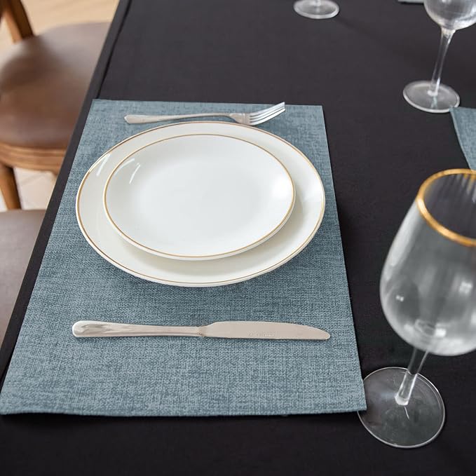 Cloth Placemats Set of 8, Linen Type Fabric Placemats Machine Washable Heat Resistant Placemats Polyester Place Mats for Halloween, Thanksgiving and Christmas Dining Table (Light Gray) - Image 3