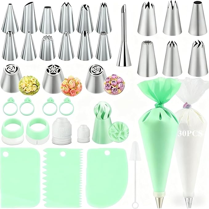 Cake Decorating Kit,Piping Bags and Tips Set,Cake Decorating Supplies,Frosting Piping Kit,Cake Baking Supplies for Beginners (66PS) by AKHMLEF