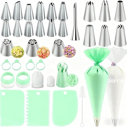 Cake Decorating Kit,Piping Bags and Tips Set,Cake Decorating Supplies,Frosting Piping Kit,Cake Baking Supplies for Beginners (66PS) by AKHMLEF