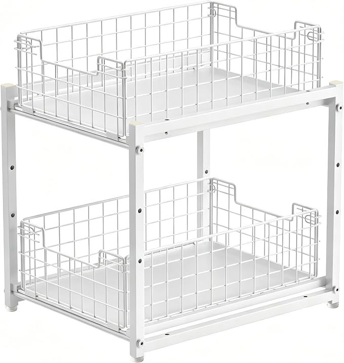 Under Sink Organizer, 2-Tier Pull Out Cabinet Organizer, Kitchen Bathroom Organizer and Storage, Spice Rack for Kitchen, Multi-use Sliding Drawers Shelves (1, white) - Image 5
