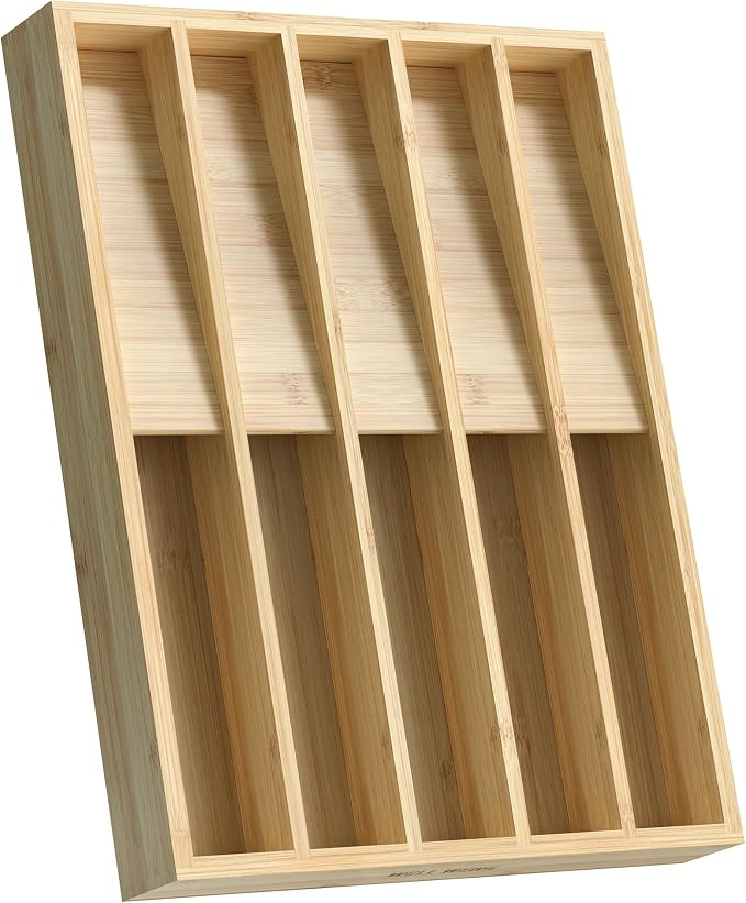 Silverware Drawer Organizer for Kitchen Utensil,Bamboo 10 Slot | 16”Dx12.3”Wx1.7”H, Vertical Storage, Cutlery Tray Dividers for Spoons Forks Knives by WELLWENG