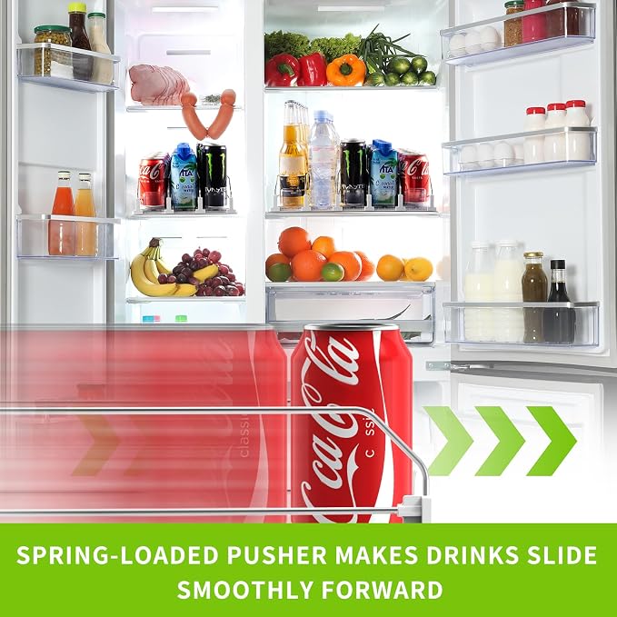 Coanto Drink Organizer for Fridge, Soda Can Organizer for Refrigerator with Automatic Pusher Glide, Adjustable Width Drink Dispenser for Fridge, Holds up to 15 Cans or Bottles, 3 Row - Image 2
