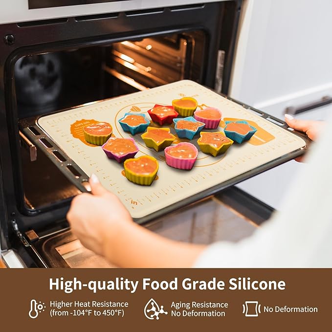 DANIA & DEAN 26"x16" 1.1mm Ultra-Thick Baking-Themed Silicone Pastry Mat | Non-Slip & Non-Stick Mat with 4.5mm Raised Edges & Measurements, Anti-Spill for Dough, Bread, Cookies & Pizza Counter Sheet - Image 6