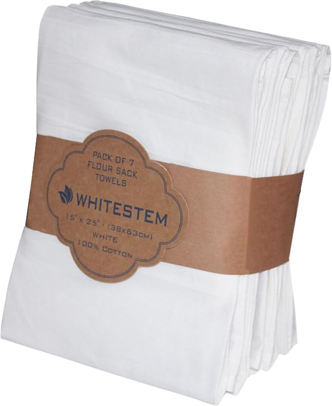 Flour Sack Towels | Tea Towel for Crafts | Kitchen Dish Cotton Blank Towel for Embroidery | Baking Bread Proofing Linen Cover | Thick Absorbent Quick Dry | 7 Pack 15"x25" White by WHITESTEM