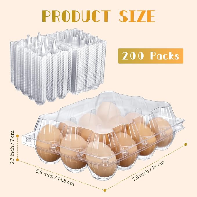 Zubebe 3 x 4 Count 200 Pack Egg Carton Bulk Clear Plastic Empty Egg Containers for Farm Market Refrigerator Storage - Image 2