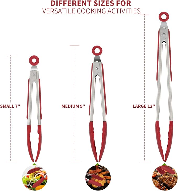 U-Taste 18/8 Stainless Steel Measuring Cups and Spoons Set and 600ºF High Heat-Resistant Kitchen Tong Set (Red) - Image 3