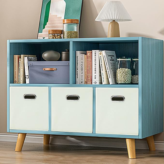 Black Fabric Cubby Storage Bins,13x13x13 Inches,Cube Organizer Bin Foldable Storage Boxes with Dual Handles Fabric Organizer Box and collapsible Storages basket,Set of 6,Creamy-White - Image 4
