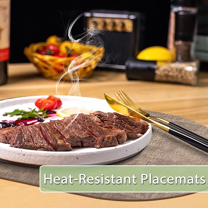 Placemats Set of 4 Non-Slip, Heat Resistant Oval Faux Leather Place mats Double Layer, Waterproof Table Mats Easy to Clean for Kitchen Dining Room Coffee Office Table, Apricot - Image 2