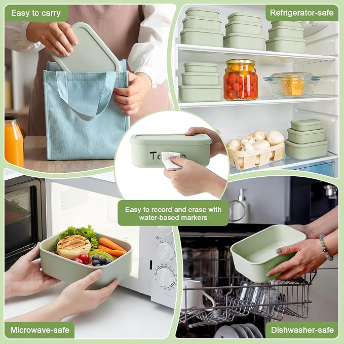 2 Sets of 6 Silicone Food Storage Containers, Reusable Lunch Bento Box with Lid, Hard Shell Storage Containers, Microwave Dishwasher Freezer Safe, 10 oz, 23.6 oz, 44 Ounce(Sage Green) - Image 5