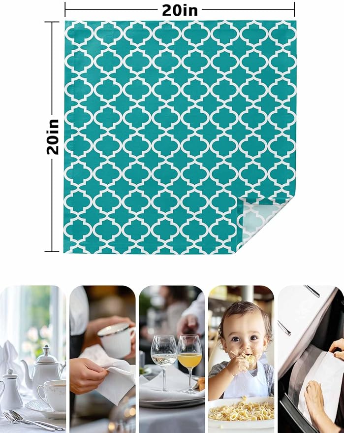 Cloth Napkins Set of 8-20x20 Inches, Teal Morocco Washable Reusable Table Napkins, Ethnic Boho Minimalist Abstract Geometric Soft & Absortbent Dining Napkin for Party Wedding Hotel Restaurant - Image 5