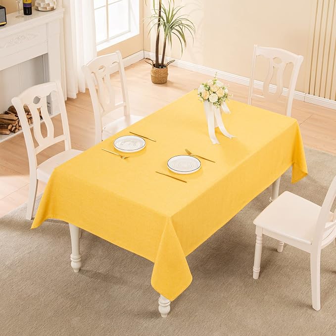 BALCONY & FALCON Rectangle Table Cloth Waterproof Yellow 85"x57" | Rectangular Washable Wrinkle Resistant Table Cloth Linen Fabric Tablecloths for Dining Party Kitchen Wedding and Outdoor Use - Image 5