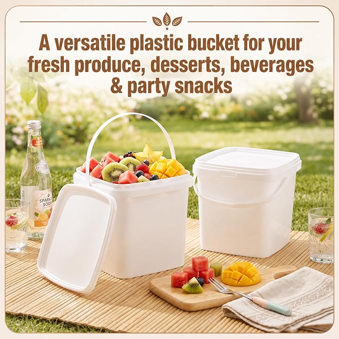 36 Pack 68 oz Ice Cream Buckets with Lids and Handles Food Grade Ice Cream Storage Containers White Reusable Plastic Stackable Tub with Airtight Seal for Commercial Kitchen Fruit Liquid Deli - Image 5