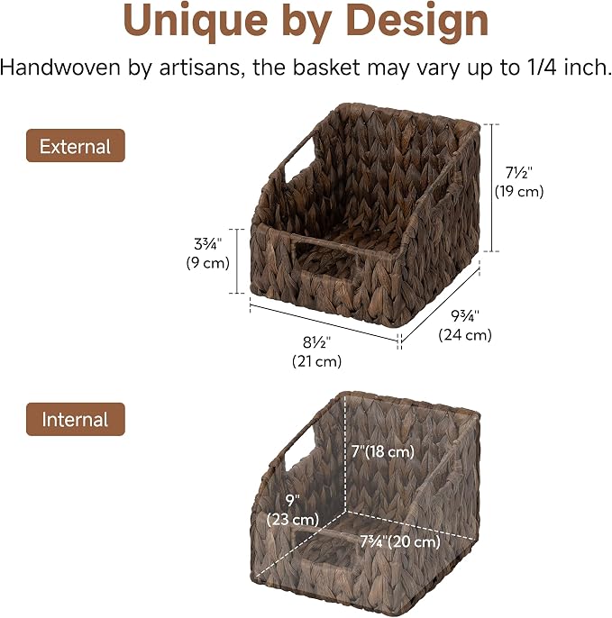 StorageWorks Pantry Baskets for Organizing, Handwoven Brown Baskets, 2-Pack | Water Hyacinth Pantry Baskets for Organizing, Wicker Baskets with Handles, Handwoven Wicker Storage Baskets for Shelves - Image 2