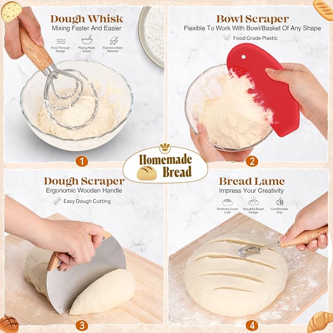 Sourdough Starter Kit, Sourdough Bread Baking Supplies, Sourdough Kit Home and Kitchen, Sour Dough Starter Kits, Sourdough Jar, Bread Proofing Basket, Sourdough Bread Basket, Sour Dough Kit Tools - Image 3