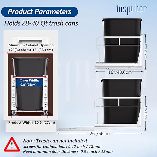 Insputer Pull Out Trash Can Under Cabinet with Soft-Close Slides | Space Saving, Heavy Duty, Garbage Can Not Included, Under Sink Bin Kit for Home Kitchen, Requires Min Cabinets 12" W X 18" D - Image 2
