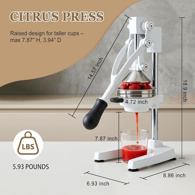 Manual Juicer Commercial Citrus Juicer Press with Suction Base Heavy Duty Lemon Squeezer 2-in-1 Dual Head Stainless Steel Cone for Orange Grapefruits Pomegranate Easy Clean - Image 2