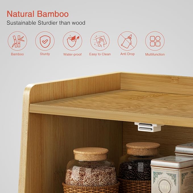 Goozii Bamboo Bread Box for Kitchen Countertop, Wooden Kitchen Counter Organizers and Storage for Bread, Coffee, Spices, Snacks, Wood Vintage Breadbox Container for Cabinet, Bedroom, Bathroom - Image 7