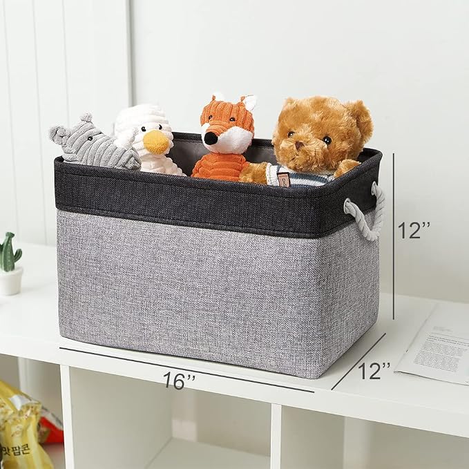Storage Basket for Organizing - 16x12x12 inch Cube Storage bin 3 Pack Fabric Storage Cubes, Collapsible Storage Box for Organizer Cloth Gift Toy Closet (Black & Grey) - Image 4