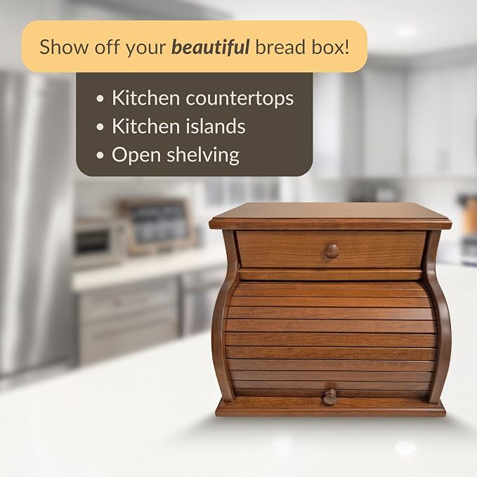 DutchCrafters Amish USA Made Solid Wood Countertop Bread Box with Drawer, Bread Holder for Kitchen Counter, Large Bread Box for Kitchen Countertop (Cherry - Michael's Cherry) - Image 5