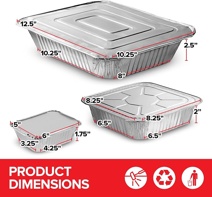 Stock Your Home Disposable Foil Pans with Lids (Set of 40) Heavy Duty Aluminum Pans with Lids (20) 9x13, (10) 8x8, (10) 1-Lb Baking Tins with Covers for Cooking, Heating, Storing, Holiday Dinner Meals - Image 3