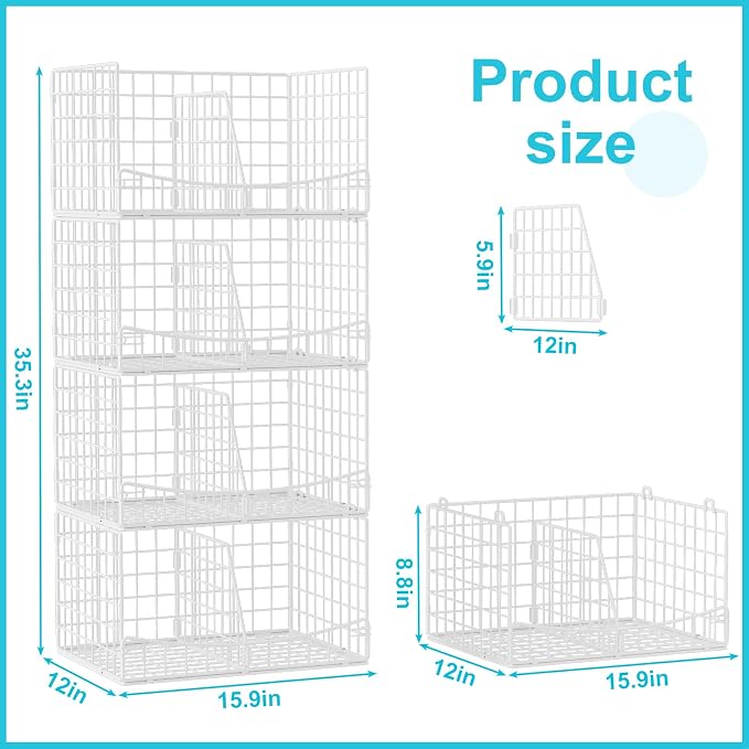 Hongtamoya 4-Tier Closet Organizers and Storage Basket with Divider, Foldable Closet Shelf Organizer System, Space-Saving Clothes Storage Drawer Organizer Bins for Wardrobe Cupboard, White - Image 2