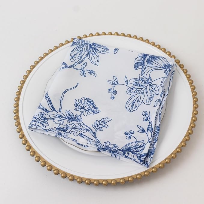 Efavormart Premium 5-Pack French Toile Cloth Napkins – 17"x17" Blue and White Reusable Polyester Table Napkins in Floral Design for Events & Dining - Image 2