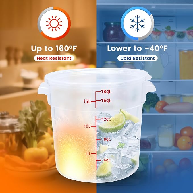 4 Pack 18QT Round Food Storage Containers with Lids | NSF, BPA-free PP containers with scale, label and measuring cup, stackable for prep, storage, freezer. Dishwasher safe - Image 6