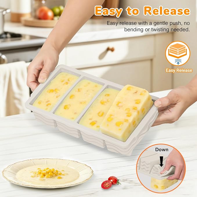 Silicone Freezer Trays with Lid (4-Pack), 1-Cup, 2-Cup, 1/2-Cup & 2-Tbsp Silicone Freezer Molds, Stackable Soup Freezer Meal Prep Containers,Ice Cube Tray for Making Sauce,Smoothies,Yogurt Bites - Image 5