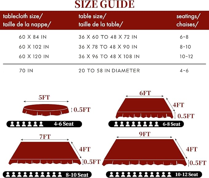 Table Cloth for Celebration Rectangle Table, 60"x120" (10-12 Seat) - Cotton-Polyester | Wrinkle Free | Washable | Reusable, Red Holiday Tablecloth for Wedding, Dining & Party, Bow Ties Jacquard (1PC) - Image 7
