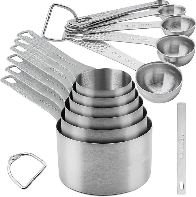 Measuring Cups and Spoons Set 14, Metric & US 18/8 Stainless Steel Measuring Cups and Spoons Set, Dry & Liquid Metal 6 Measure Cups & 7 Measure Spoons w/Leveler for Kitchen & Baking by Smithcraft
