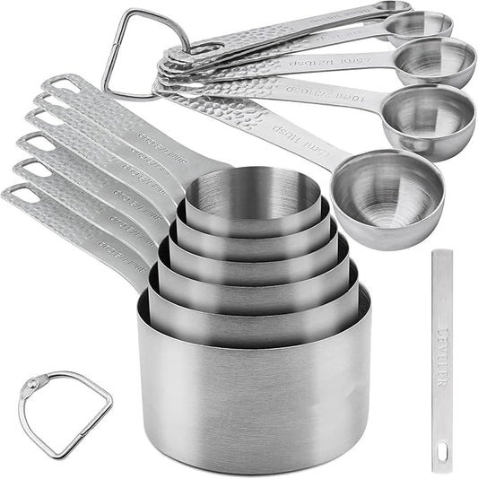 Measuring Cups and Spoons Set 14, Metric & US 18/8 Stainless Steel Measuring Cups and Spoons Set, Dry & Liquid Metal 6 Measure Cups & 7 Measure Spoons w/Leveler for Kitchen & Baking by Smithcraft