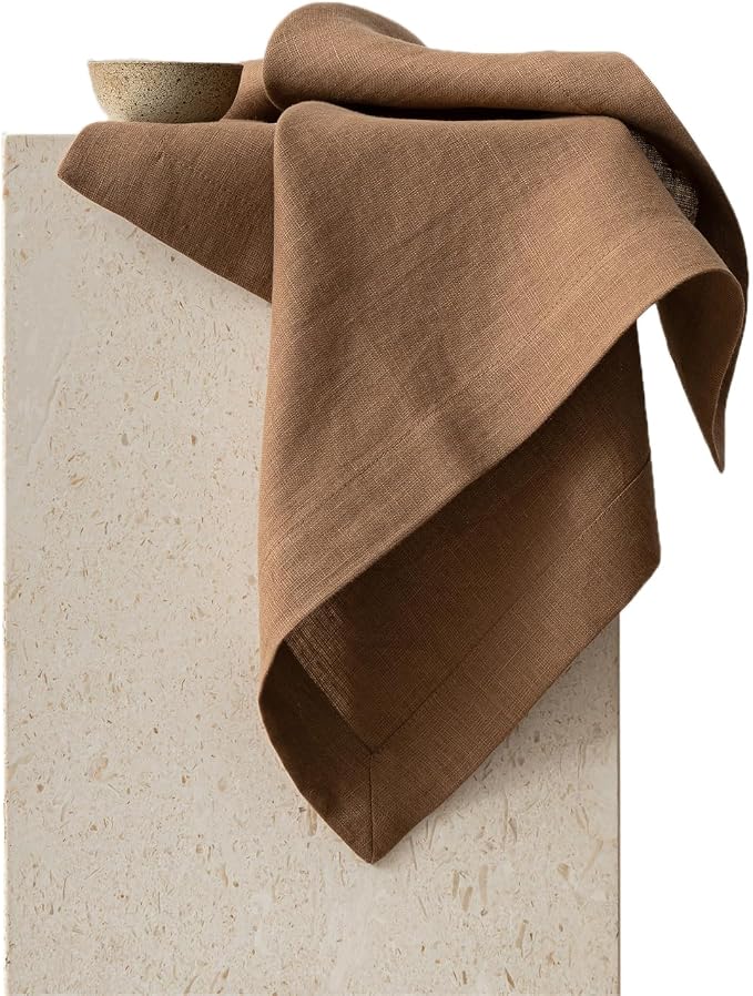 KNOKNO Home Pure Hemp Placemats 18 x 12 Inch Set of 4 Handcrafted with Mitered Corners Natural Fabric,Machine Washable Table Mats for Dining Tables (Chocolate Brown, Placemats | Set of 4) by KNOKNO