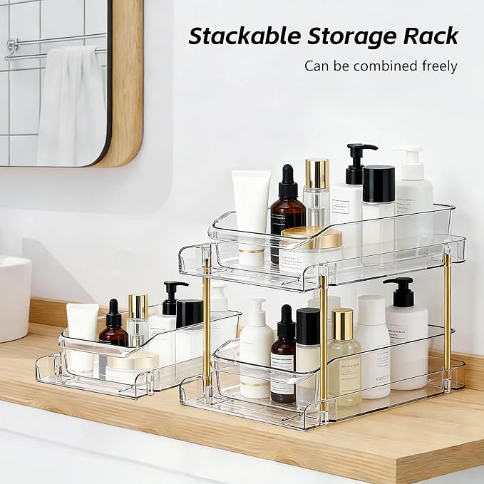 LAREKUN4pack 2-Tier Organizer & Storage Unit Stackable Bathroom Cabinet Organizer Pull-Out Kitchen Pantry Organizer & Storage System Suitable for Countertops, Pantries, Kitchens, Bathrooms - Image 4
