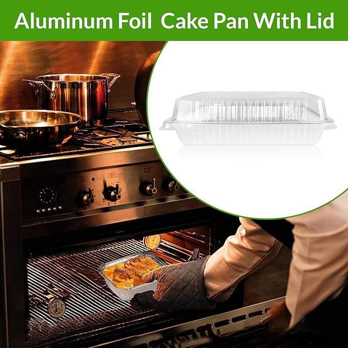 KitchenDance Disposable Silver 13" x 9" x 2" Aluminum Cake pans with Lids - 80 Ounces Rectangular Baking Pan Perfect for Cakes, Casseroles - Non Stick Pan for Baking, Storing, Preparing Food, 12 sets - Image 3
