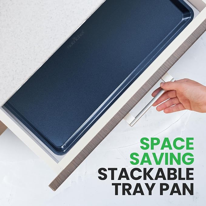 NutriChef Extra Large Nonstick Cookie Sheet for Baking, 22 Inch x 16 Inch Premium Carbon Steel Baking Tray for Oven, Baking Sheet for Cookies, Jelly Rolls, & Pastries - Blue Diamond, NCLG1BD - Image 5