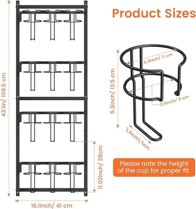 Housolution Water Bottle Tumbler Organizer Storage Holder Rack for Stanley | Upgrade Bottom Support Design for 10 to 40 oz Cup, Wall/Door Mounted, Compatible with Stanley and Other Brands - Image 6