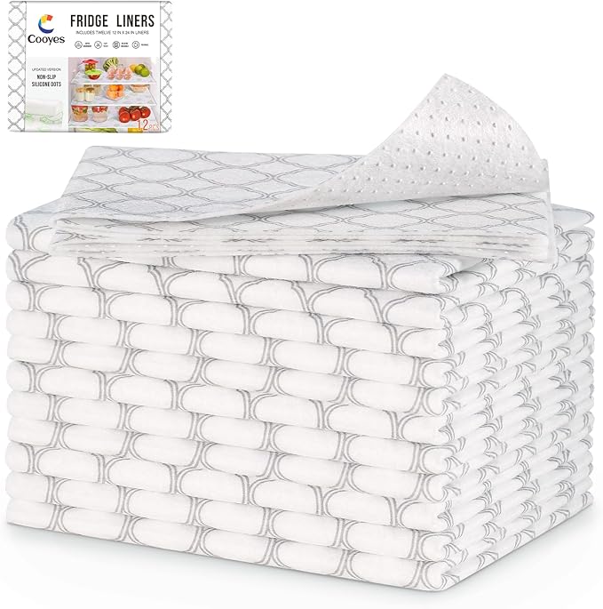 Cooyes Non Slip Refrigerator Liners, 2 in 1 Absorbent Fridge Liners and Fresh Mats Machine Washable, Refrigerator Shelf Mats for Glass Shelves Kitchen Cabinet Drawer by Cooyes