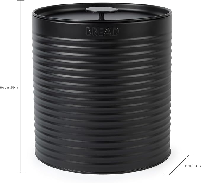 Russell Hobbs Ribbed Round Bread Bin – Metal Bread Box, Large Kitchen Canister, Countertop Storage/Organisation, Durable Powder-Coated Steel, Pull Top Lid, Easy to Clean, Ribbed Design, Black - Image 6