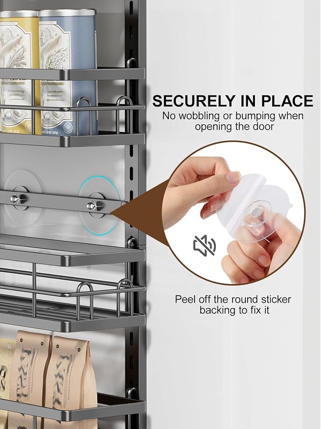 Delamu 9-Tier Over the Door Pantry Organizer, Adjustable Pantry Door Organizers and Storage, Metal Hanging Basket Wall Spice Rack Seasoning Organizer, Door Organizer Kitchen Bedroom Bathroom,12"Black - Image 7