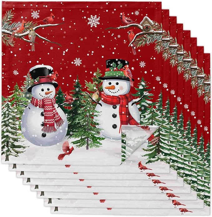 Red Snowman Christmas Cloth Napkins, Washable and Reusable Dinner Napkins Set of 8, Xmas Tree Snowflake Winter Birds Table Napkin for Kitchen Party Birthday Wedding Hotel Housewarming 20''x20'' by Unknown