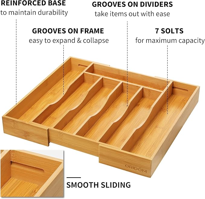 Expandable Bamboo Kitchen Drawer Organizer for Cutlery and Utensils, Adjustable Bamboo Wood Cutlery Tray in Drawer for Flatware and Silverware in Kitchen, (Natural) - Image 5