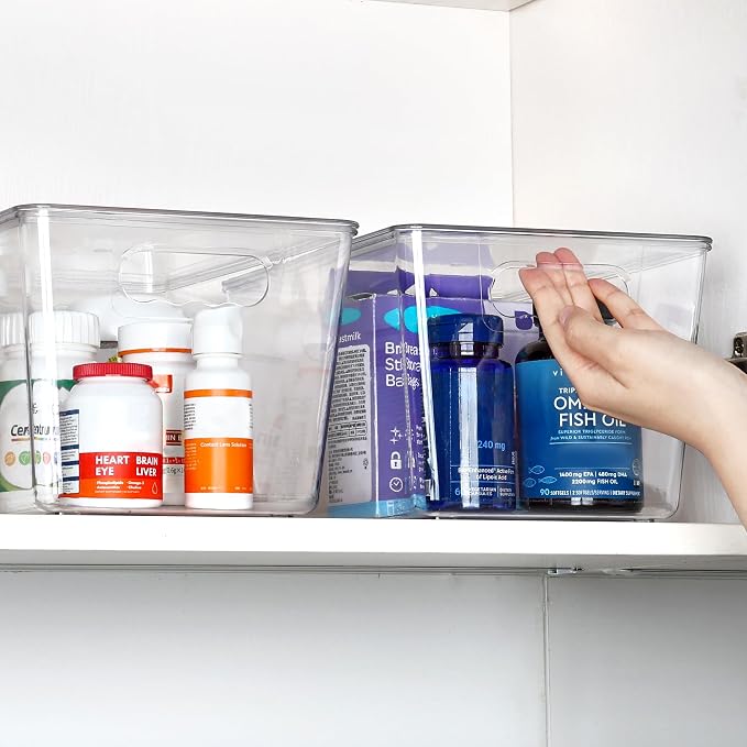 Vtopmart 12 Pack Clear Stackable Storage Bins with Lids, Large | BPA-free Plastic, Organize Vertically, For Pantry Kitchen Fridge Cabinet Closet Bathroom, Built to Last, Easy to Move - Image 5