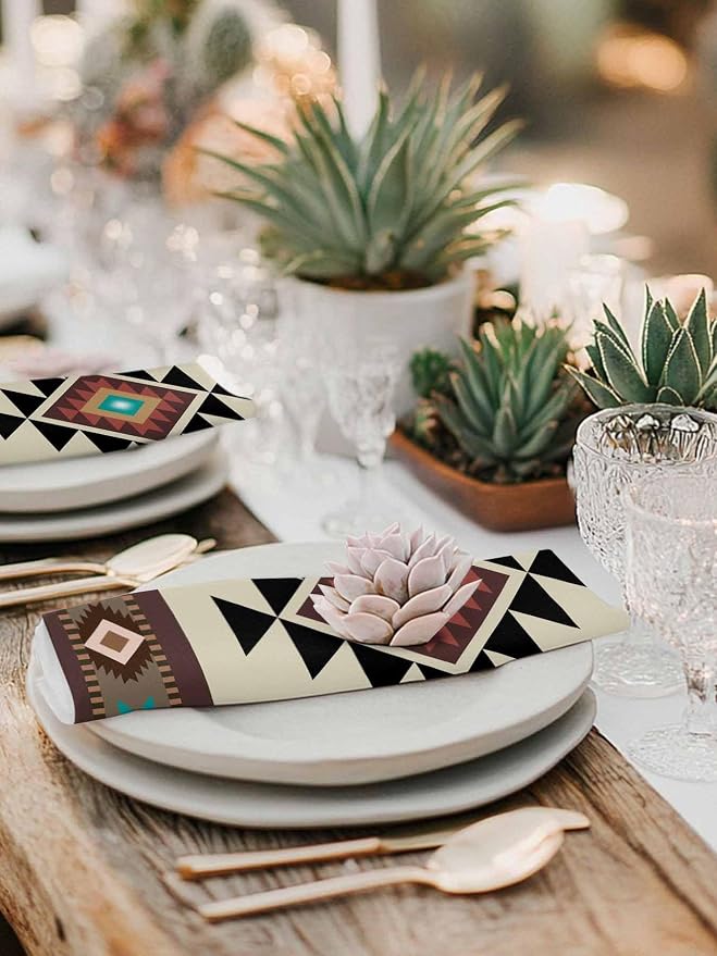 Multicolor Boho Cloth Napkins Set of 6 - Washable Dinner Napkins Reusable Table Napkins for Home Party Weeding Dining Table Setting Decoration,Western Southwest Native American Indian Oversized - Image 6