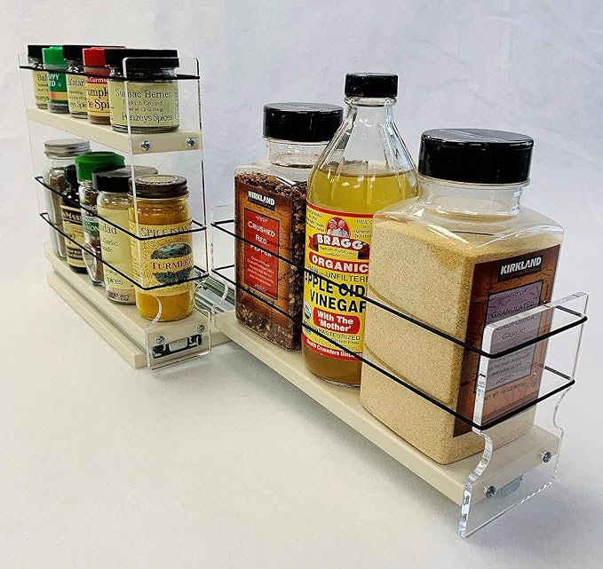 Combo Spice Rack Drawer - Pull Out Pantry Organizers and Storage - Kitchen Cabinet Organizer - Seasoning Sliding Caddy - Made in USA (5.75" W x 9.25" H x 10.60" D, Partially Assembled) - Image 4