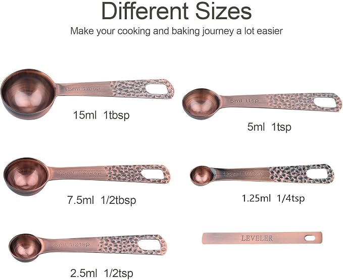 Copper Measuring Cups and Spoons Set, Stainless Steel Measuring Tools Set for Baking & Kitchen, Metric & US 4 Copper Plated Measure Cups and 5 Measure Spoons with Leveler for Wet & Dry - Image 5