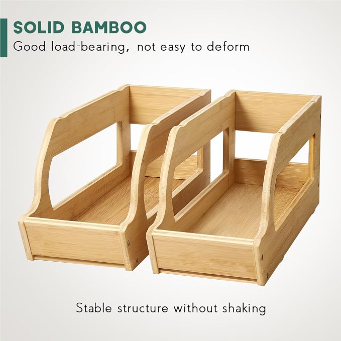 Bamboo Can Organizers and Storage for Pantry(2 Pack), Stackable | Soda Can Organizer Beverage Drink Holders, Canned Goods Organizer Can Dispenser for Pantry, Kitchen, Cabinet - Image 2